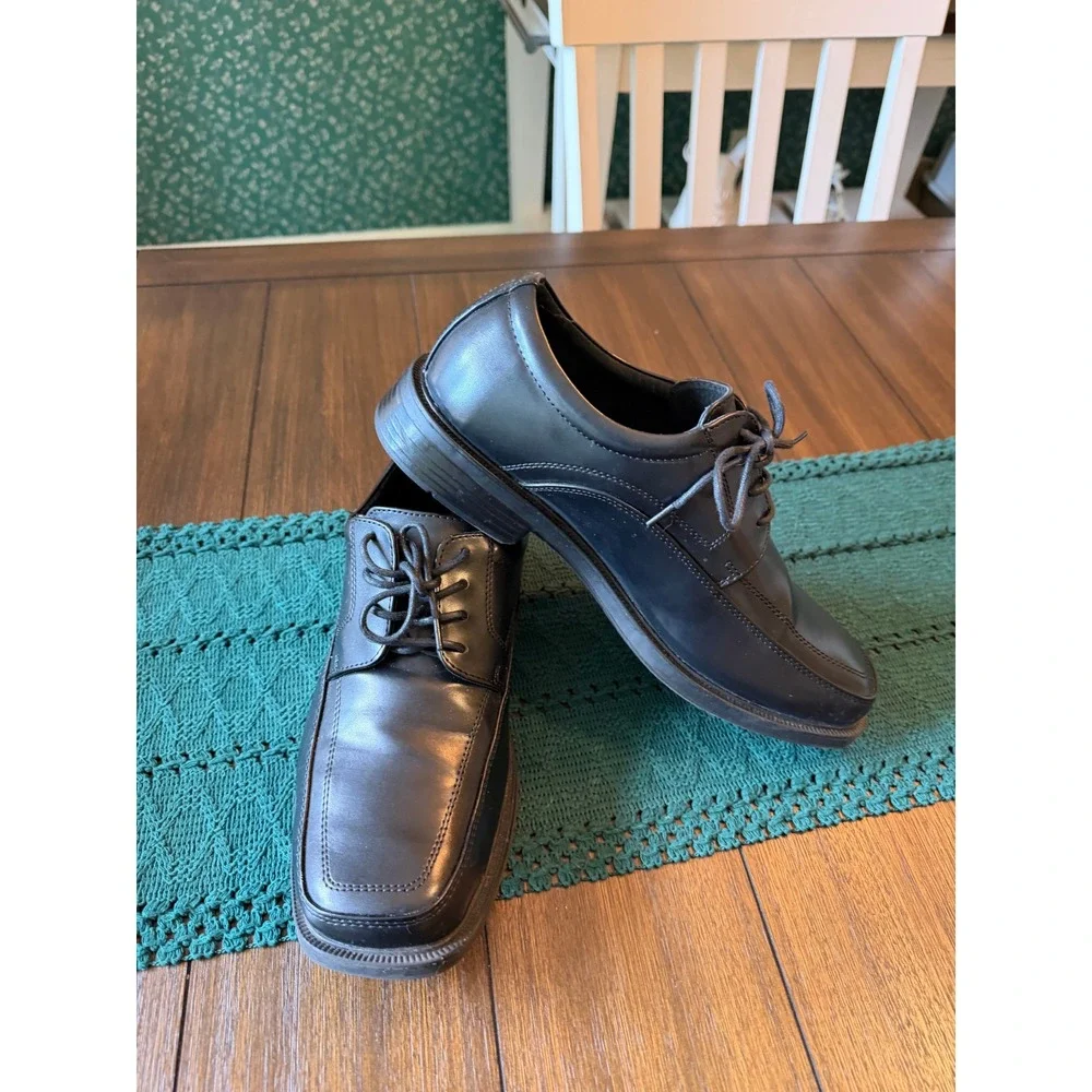 Dexter Comfort Mens Black Leather Square Toe Lace Up Dress Shoes Size 11W